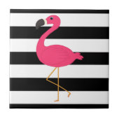 Schwarzweiss-Streifen-Rosa-Flamingo Fliese (Vorderseite)