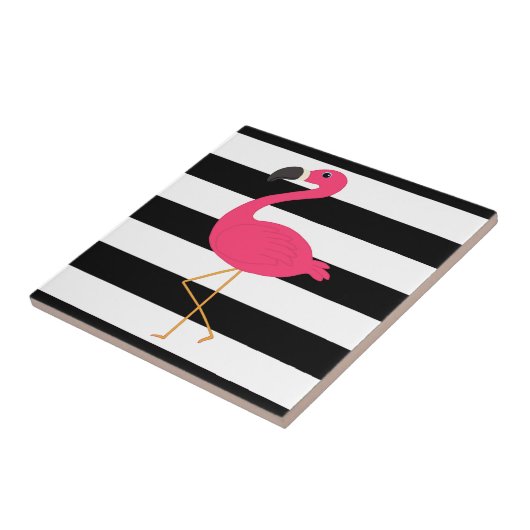 Schwarzweiss-Streifen-Rosa-Flamingo Fliese (Seite)