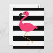 Schwarzweiss-Streifen-Rosa-Flamingo Postkarte (Vorne/Hinten)