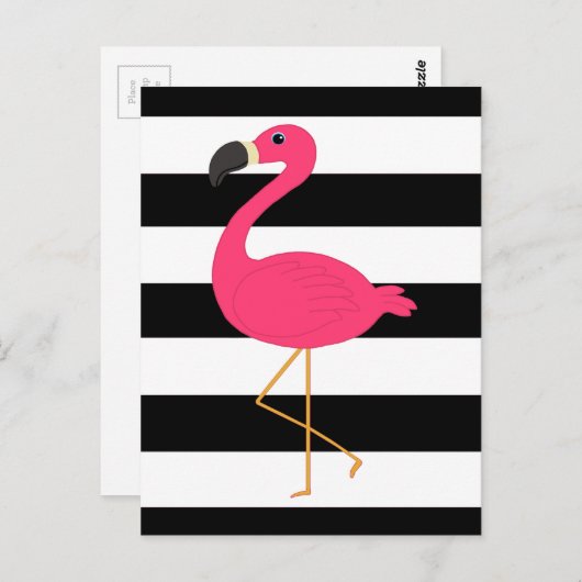 Schwarzweiss-Streifen-Rosa-Flamingo Postkarte (Vorne/Hinten)
