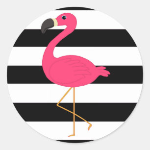 Schwarzweiss-Streifen-Rosa-Flamingo Runder Aufkleber