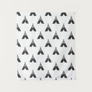 Schwarzweiss. Teepee-Muster Wandteppich