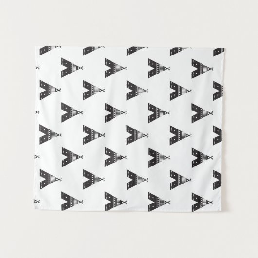 Schwarzweiss. Teepee-Muster Wandteppich (Vorderseite (Horizontal))