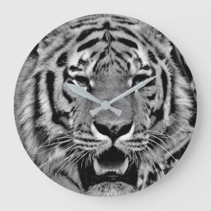 Schwarzweiss-Tiger-Gesicht Große Wanduhr