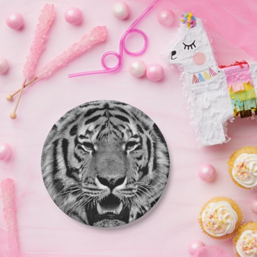 Schwarzweiss-Tiger-Gesicht Pappteller (Party)