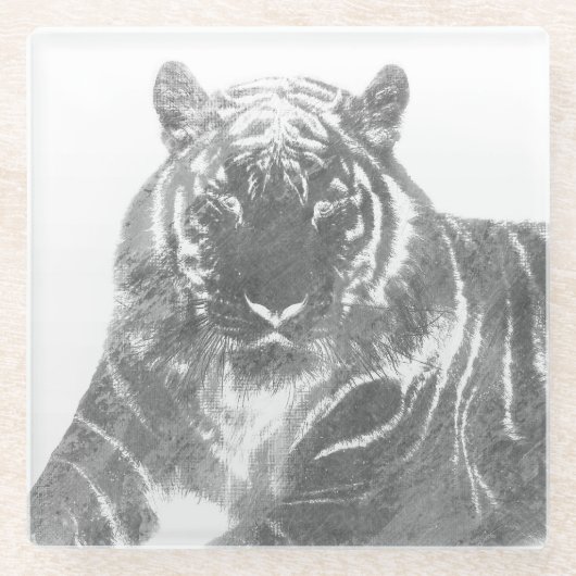Schwarzweiß-Tiger Glasuntersetzer (Vorderseite)
