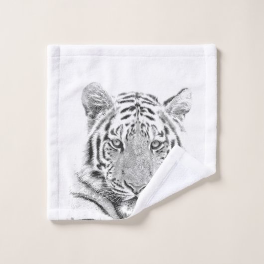 Schwarzweiss-Tiger-Porträt Badhandtuch Set (Waschlappen)