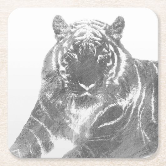 Schwarzweiß-Tiger Rechteckiger Pappuntersetzer (Vorderseite)