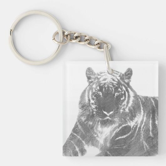 Schwarzweiß-Tiger Schlüsselanhänger (Vorderseite)