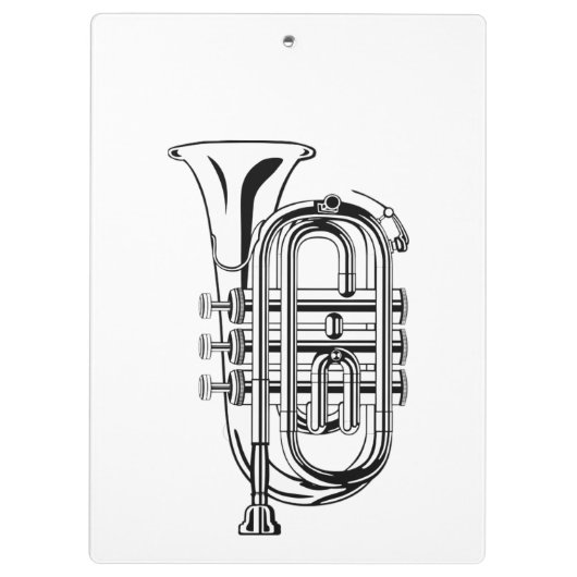 Schwarzweiss-Trompete-Skizze-Musikinstrument Klemmbrett (Rückseite)