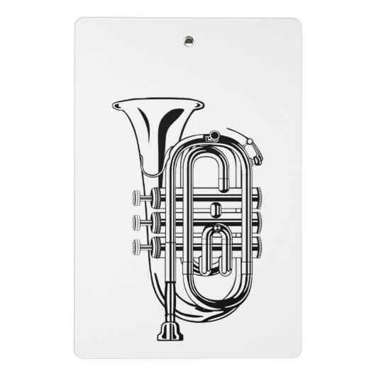 Schwarzweiss-Trompete-Skizze-Musikinstrument Mini Klemmbrett (Rückseite)