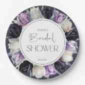 Schwarzweiß-Tulpen-Brautparty Pappteller (Vorderseite)