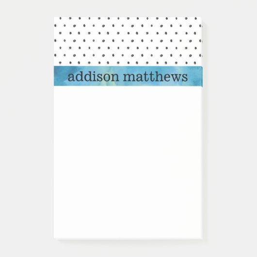 Schwarzweiss-Tupfen-Blau-Aquarell Post-it Klebezettel (Vorderseite)