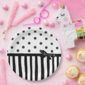 Schwarzweiss-Tupfen-gestreifter Pappteller (Party)