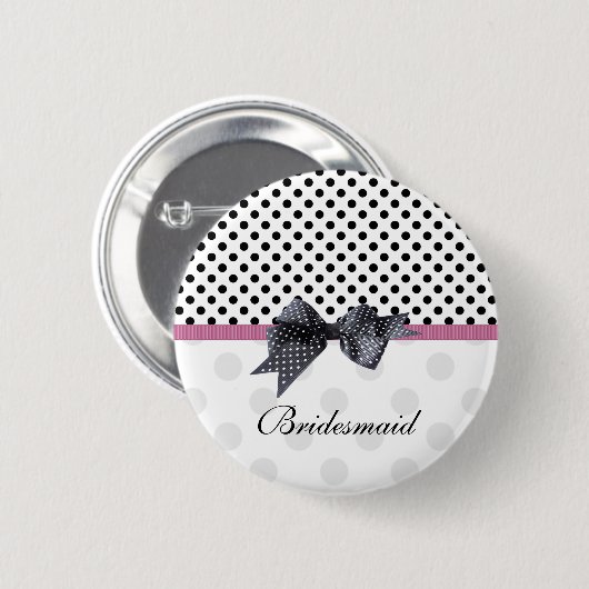 Schwarzweiss-Tupfen Hochzeits-Brautjungfer Button (Vorne & Hinten)