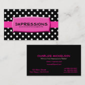 Schwarzweiss-Tupfen-Pink-Namensschild Visitenkarte (Vorne/Hinten)