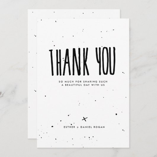 Schwarzweiss-Typografie-Spritzer danken Ihnen Dankeskarte (Vorne/Hinten)