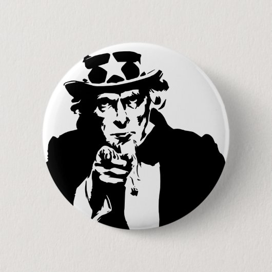Schwarzweiss-Uncle Sam Ikone Button (Vorderseite)
