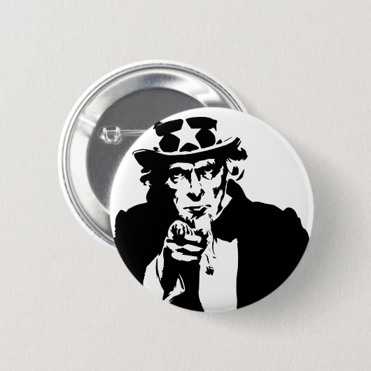 Schwarzweiss-Uncle Sam Ikone Button (Vorne & Hinten)