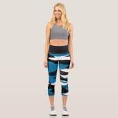 Schwarzweiß und Weiß abstrakt Capri Leggings (Vorderseite)