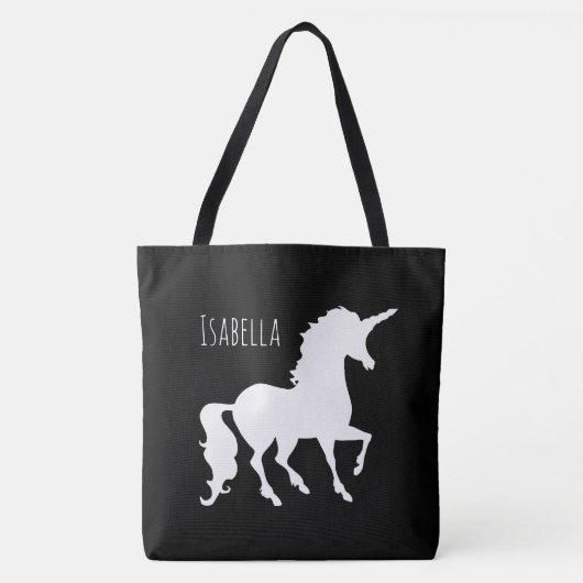 Schwarzweiss-Unicorn-Silhouette modernes Trendy Tasche (Vorderseite)