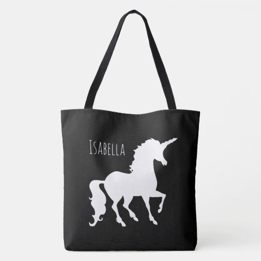 Schwarzweiss-Unicorn-Silhouette modernes Trendy Tasche (Rückseite)