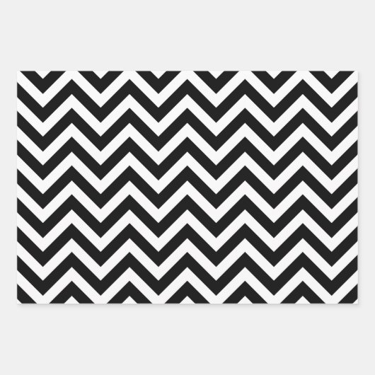 Schwarzweiß Unterschiedliche Größen Zickzack Geschenkpapier Set (Vorderseite 2)