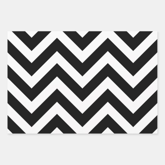 Schwarzweiß Unterschiedliche Größen Zickzack Geschenkpapier Set (Vorderseite)