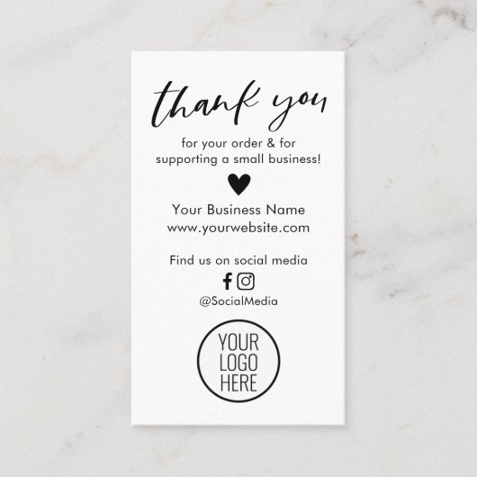 Schwarzweiß Vielen Dank für Ihre Bestellkarten Telefonnummerkarte (Vorderseite)