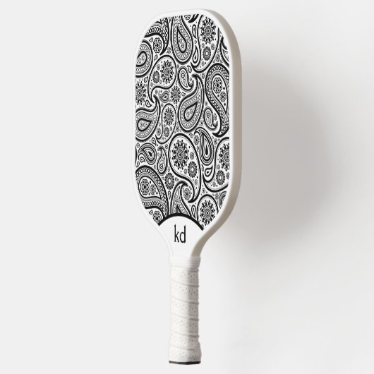 Schwarzweiß-Vintag-Paisley-Monogramm Pickleball Schläger (Links)