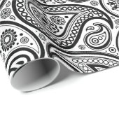 Schwarzweiß-Vintag Paisley-Muster Geschenkpapier (Rolleneckpunkt)
