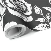 Schwarzweiß-Vintage Rose Geschenkpapier (Rolleneckpunkt)