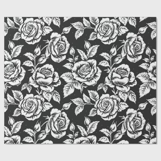Schwarzweiß-Vintage Rose Geschenkpapier (Flach)
