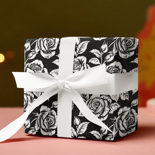 Schwarzweiß-Vintage Rose Geschenkpapier