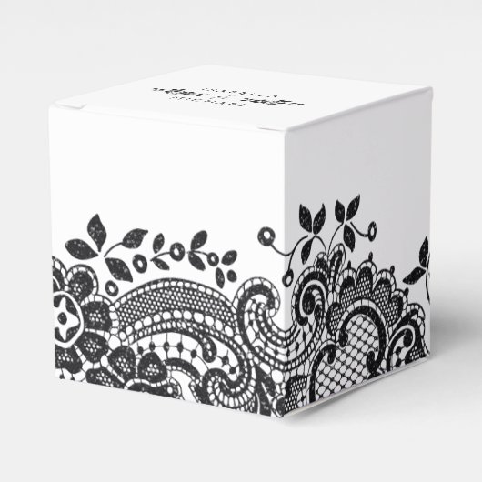 Schwarzweiß-Vintage Spitzen-Gastgeschenk Hochzeit Geschenkschachtel (Vorderseite)