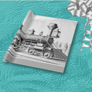Schwarzweiß-Vintager Dampfzug Geschenkpapier