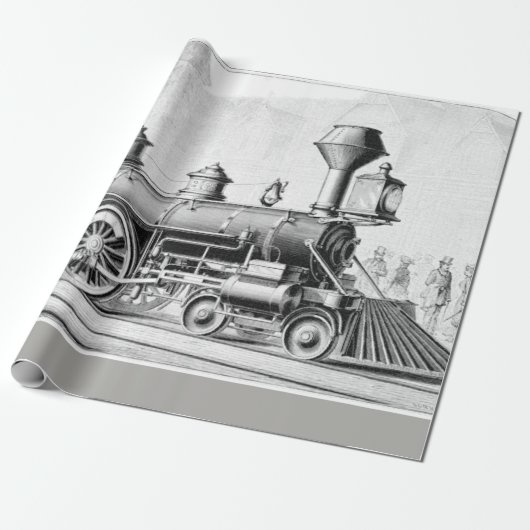 Schwarzweiß-Vintager Dampfzug Geschenkpapier (Ungerollt)