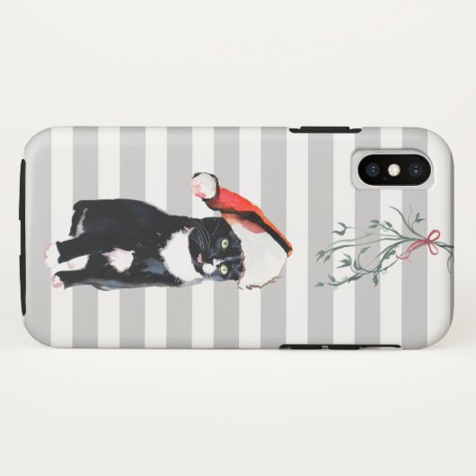 Schwarzweiss-Weihnachtskatze mit Case-Mate iPhone Hülle (Rückseite (Horizontal))