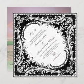 Schwarzweiß-Western Vintage Verzierte RahmenWedelu Einladung (Vorne/Hinten)