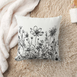 Schwarzweiß-Wildblumen Kissen