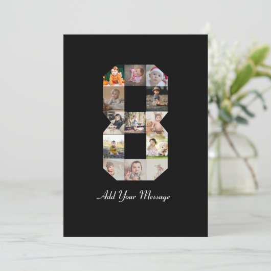 Schwarzweiß-Zahl 8-FotoCollage Ankündigung (Stehend Vorderseite)