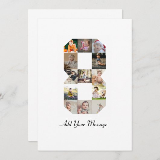 Schwarzweiß-Zahl 8-FotoCollage Ankündigung (Vorne/Hinten)