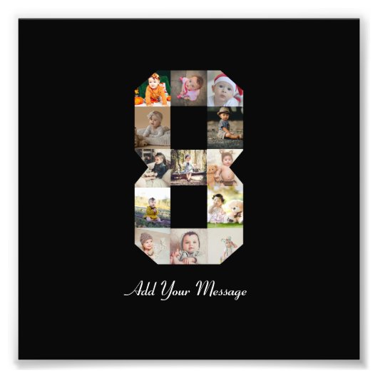 Schwarzweiß-Zahl 8-FotoCollage Fotodruck (Vorne)