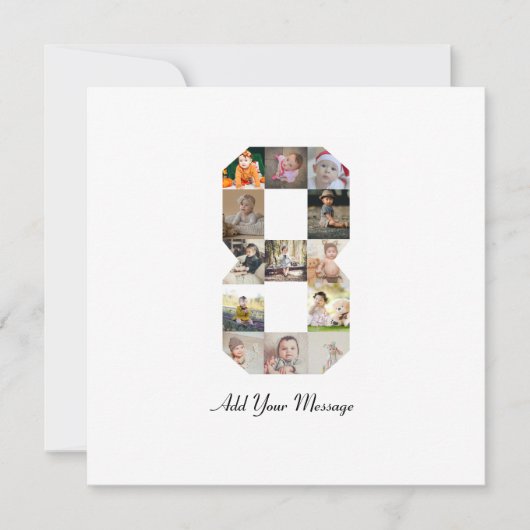 Schwarzweiß-Zahl 8-FotoCollage Karte (Vorderseite)
