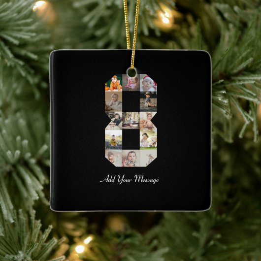 Schwarzweiß-Zahl 8-FotoCollage Keramikornament (Baum)