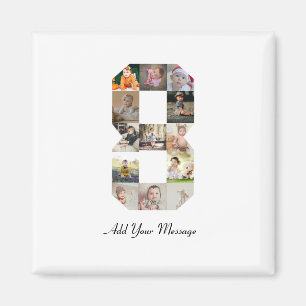 Schwarzweiß-Zahl 8-FotoCollage Magnet