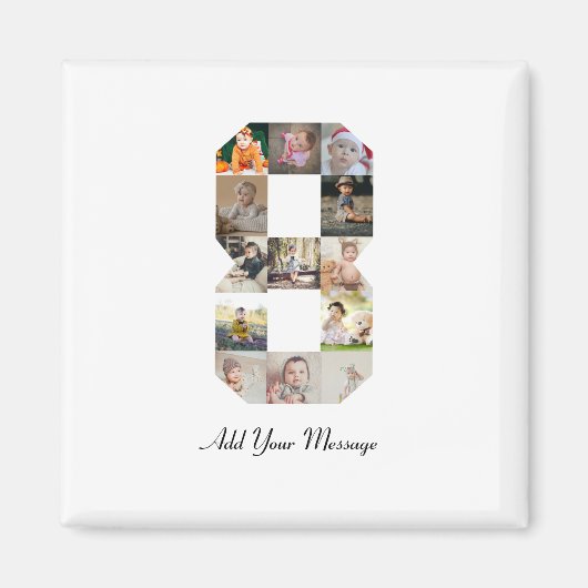 Schwarzweiß-Zahl 8-FotoCollage Magnet (Vorne)