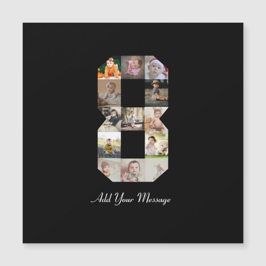 Schwarzweiß-Zahl 8-FotoCollage Magnetkarte (Vorderseite)