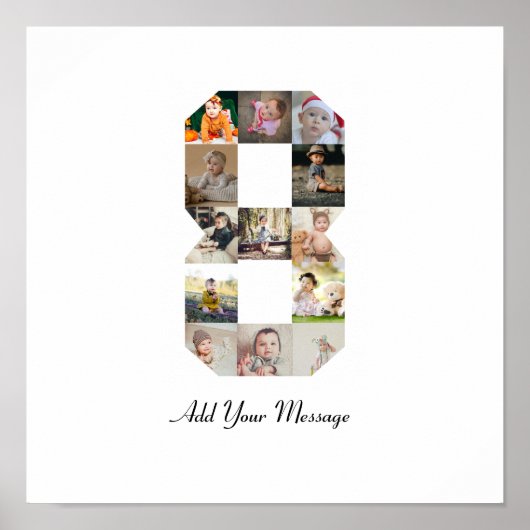 Schwarzweiß-Zahl 8-FotoCollage Poster (Vorne)