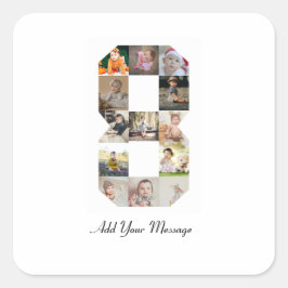 Schwarzweiß-Zahl 8-FotoCollage Quadratischer Aufkleber